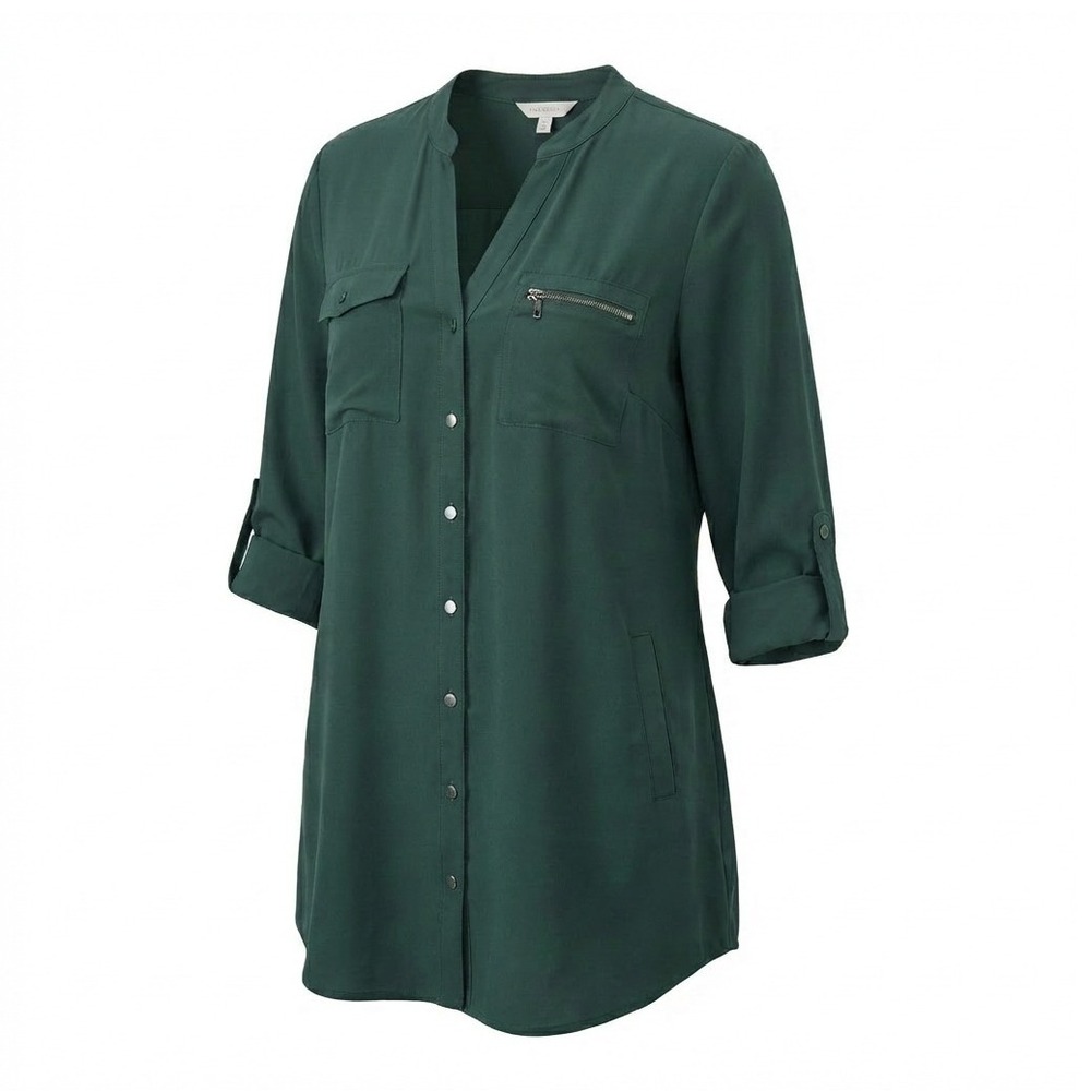 Soft Surroundings Shirttail Casual Green Silk Blend Long Sleeve Tunic Medium